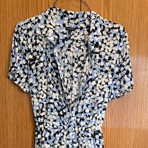 Talbots dusty blue shirtdress with black and white splashes